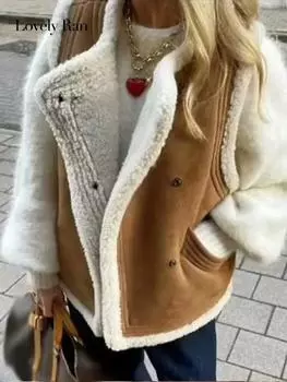 Жилет из овечьей шерсти, женский меховой интегрированный толстый теплый универсальный женский жилет без рукавов, осень-зима 2023, женские топы на пуговицах S темно-коричневого