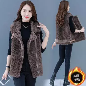 Жилет из овечьей шерсти, женский, осенне-зимний, новый, утолщенный флисовый жилет, встроенный в мех, внешний жилет M шоколадный