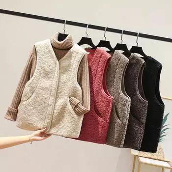 Жилет из плюшевой овчины, женская одежда, новый свободный меховой интегрированный жилет, маленький ароматный корейский вариант пальто S хаки