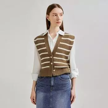 Жилет из шерстяной полосатой ткани Shs Miss Sskvtn42010 Ivory/55