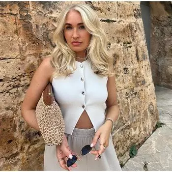 Трикотажный жилет женский повседневный однобортный укороченный топ элегантный жилет без рукавов с круглым вырезом жилет для поездок на работу тонкий пиджак жилет короткий топ S белый