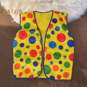 Жилет клоуна, пальто, желтый горошек, дизайн, жилет без рукавов, праздничный жилет клоуна, реквизит для выступления на Хэллоуин