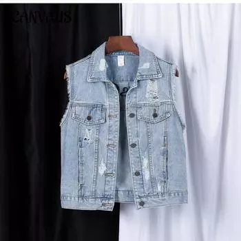Жилет ковбойский женский жилет весна-лето и осень повседневный жилет трендовый жилет M синий