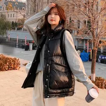 Жилет куртка женская одежда осенью и зимой корейская версия пуховый хлопковый жилет жилет весна и осень маленький ароматный темперамент жилет прилив S чёрный