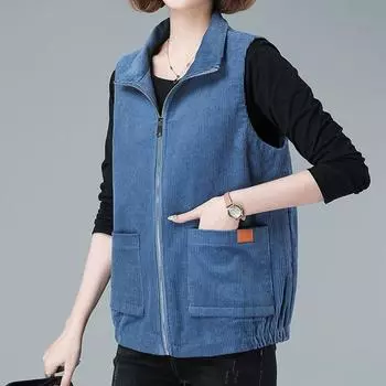 Жилет-куртка женский весенне-осенний, однотонные однотонные карманы на молнии большого размера, топы без рукавов снаружи M коричневый