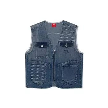 Жилет Li Ning Washed Denim Мужские жилеты Темно-синий-светло-синий AMDR041-1 L