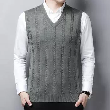 Жилет мужской без рукавов из шерстяного жаккарда на весну, осень и зиму, свободный, для папы среднего возраста, нижняя рубашка, верхняя часть 165