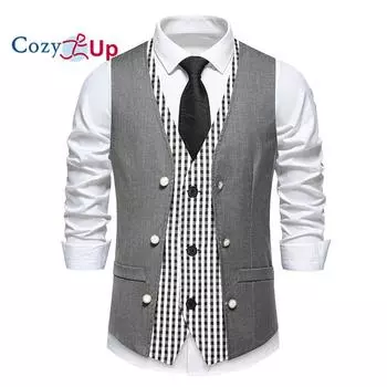 Жилет мужской Cozy Up для свадебной вечеринки с V-образным вырезом, многобортный жилет S светло-серый