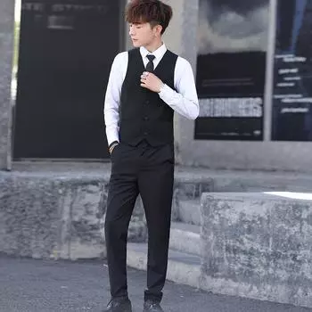 Жилет мужской деловой повседневный костюм весна-лето 2024 года — цельный пошив XL vest + 31 pants чёрный