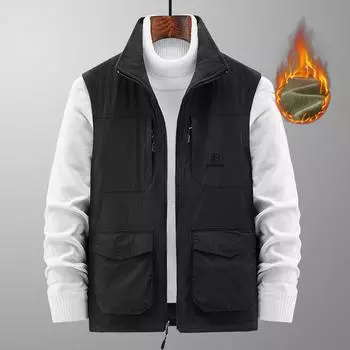 Жилет мужской двухсторонний осенне-зимний быстросохнущий флисовый жилет для людей среднего и пожилого возраста, теплый жилет для папы M серый
