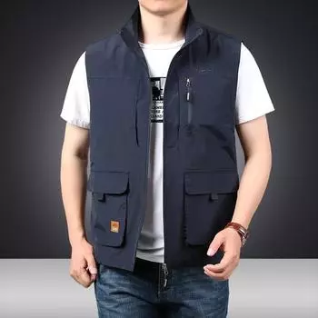 Жилет мужской Four Seasons, тонкий, без рукавов, с воротником-стойкой, с несколькими карманами, быстросохнущий, большой размер M серый