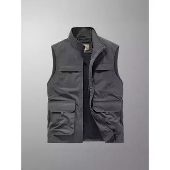 Жилет мужской Four Seasons, тонкий, без рукавов, с воротником-стойкой, с несколькими карманами, быстросохнущий, большой размер M серый