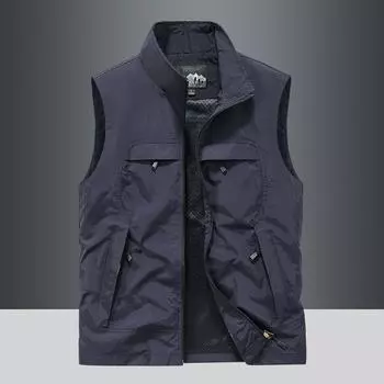 Жилет мужской Four Seasons, тонкий, без рукавов, с воротником-стойкой, с несколькими карманами, быстросохнущий, большой размер M хаки