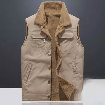 Жилет мужской из овечьего бархата, осенне-зимний тренд, жилет из хлопка, теплый жилет из толстого бархата S хаки