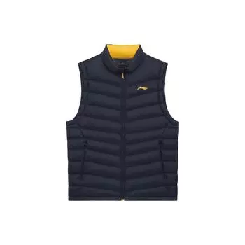 Жилет мужской Li Ning Fitness Series с логотипом, сплошным цветным принтом, воротником-стойкой, застежкой-молнией, синий AMRS005-1 3XL