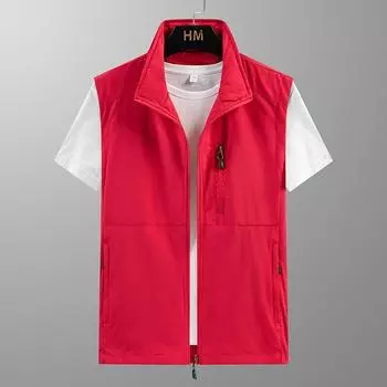 Жилет мужской молодежный спортивный жилет большого размера с принтом на весну и осень повседневный свободный жилет с воротником-стойкой M чёрный