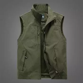 Жилет мужской новый осенне-зимний плюс бархатный теплый ветрозащитный жилет средний и старый флисовый жилет с воротником-стойкой тренд M
