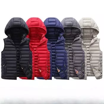 Жилет мужской осенне-зимний хлопковый утолщенный жилет пуховый хлопок спортивный жилет большого размера с капюшоном L красный