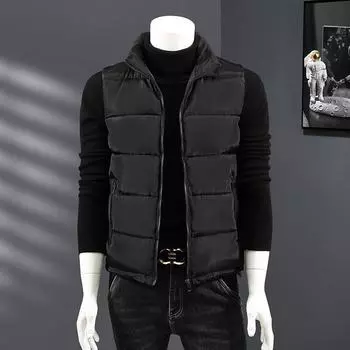 Жилет мужской осенне-зимний утолщенный пуховый хлопковый жилет зимний жилет жилет стойка воротник спортивный тренд парный жилет M (60-42.5 kg) чёрный