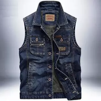 Жилет мужской осенний теплый безрукавка мужская зимняя жилетка мужская джинсовая повседневная куртка мужская одежда 6XL джинсовый синий