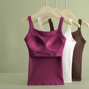 Жилет на бретелях, женский, внутренний с подушкой для груди, интегрированный дизайн, вязаный квадратный вырез и красивая спинка, нижнее белье для ношения на улице M белый