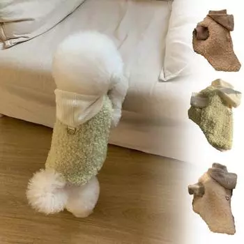 Жилет на передние лапы для щенка, пальто с капюшоном, толстый бархатный жилет с D-образным кольцом, зимний теплый костюм для маленькой и средней собаки, кошки M зелёный