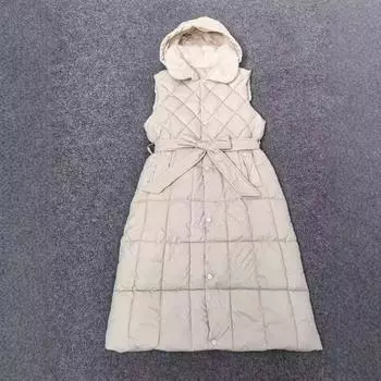 Жилет на пуху с хлопковой подкладкой, длинная куртка женская без рукавов, зимняя новая жилетка с меховым воротником выше колена M