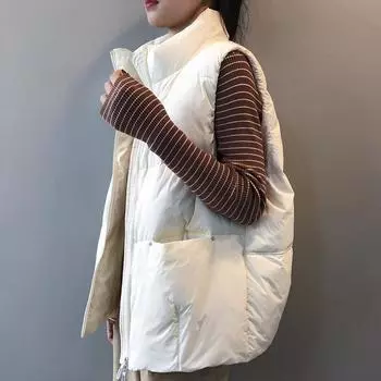 Жилет на заклепках для женщин, белый утиный пух, новый простой теплый жилет с лацканами, куртка для женщин one size fits all белый