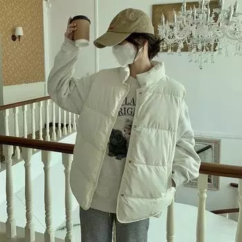 Жилет наружный жилет куртка ретро жилет без рукавов свободная одежда хлеб плотная хлопковая одежда осень и зима женский воротник-стойка короткий S чёрный