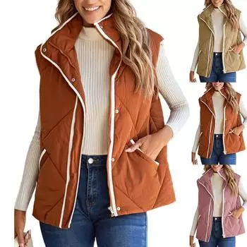 Жилет Повседневный Безрукавный Стеганый Куртки Застежка-молния Верхняя одежда Жилеты Женская Осенняя Мода S