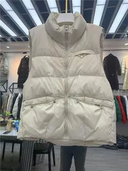 Жилет пуховый 2024 новый женский зимний белый утиный пух утолщенный верхняя одежда жилет воротник стойка повседневный жилет жилет жилет жилет One size чёрный