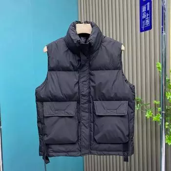 Жилет пуховый мужской осенне-зимний утепленный жилет корейской версии свободный стоячий воротник верхняя одежда жилет без рукавов M хаки