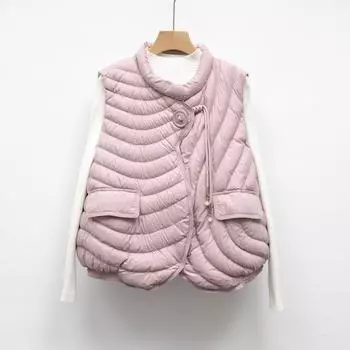 Жилет пуховый новый национальный стандарт 90 пух повседневный осень и зима легкий и простой однотонный круглый вырез свободного покроя пальто L чёрный