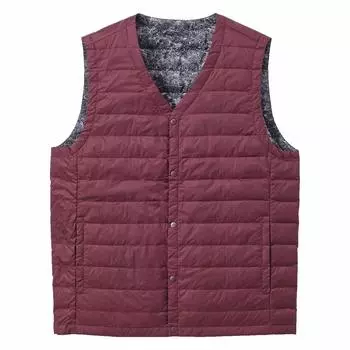 Жилет пуховый Внутренний пуховый жилет Ультралегкий пуховый легкий Защита от холода Теплый Простой Однотонный 3 цвета Круглый вырез Внутренний пуховый жилет Винный мужской Осень/Зима