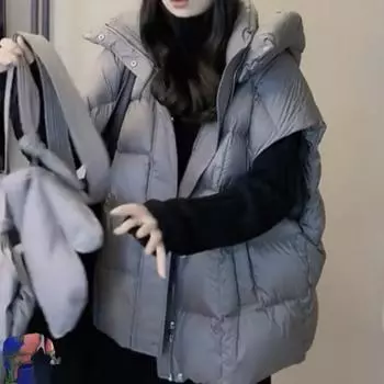 Жилет пуховый верхняя одежда женская осень и зима 2024 новый белый утиный пуховый жилет с воротником-стойкой жилет темперамент универсальный жилет S чёрный