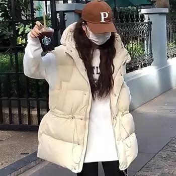 Жилет пуховый жилет женская верхняя одежда с капюшоном 2024 новый белый утиный пуховик жилет S чёрный