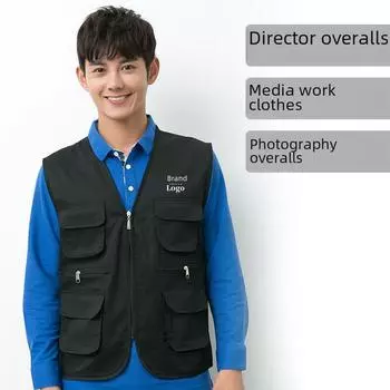 Жилет режиссера с множеством карманов: Повседневная рабочая одежда для свадебных фотографов с напечатанным логотипом 3XL королевский синий