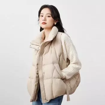 Жилет Ribbon, пуховик женский, зима 2024, новый воротник-стойка, белый утиный пух, теплый жилет S size 90-60kg
