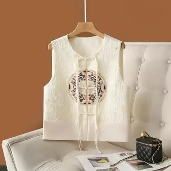 Жилет ручной работы в стиле ретро с пряжкой-кисточкой 2024 года, весенний женский жаккардовый жилет с застежкой, модный, универсальный и тонкий L (recommended 80-52.5 kg) розовый