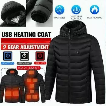 Жилет с электрическим подогревом, куртка, теплая грелка, тканевый утеплитель, USB-пальто унисекс L чёрный