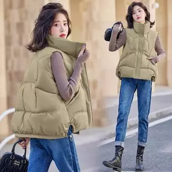 Жилет с хлопковой подкладкой, женский зимний, новый, воротник-стойка, модный, женский жилет, теплый жилет, жилет без рукавов, верхняя одежда M