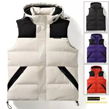 Жилет с капюшоном мужской осенне-зимний новый цветной теплый ветрозащитный жилет жилет зеленый модный универсальный хлопковый тренд пальто M
