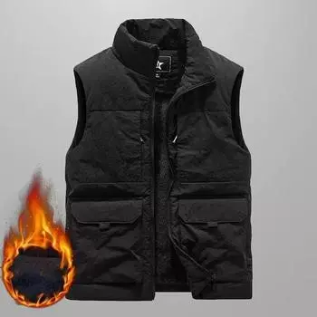 Жилет с капюшоном Мужской Повседневный Жилет Без рукавов Стеганая Куртка Пары Съемная Шляпа Карманы на молнии Пуховики Мужская Верхняя одежда 6XL