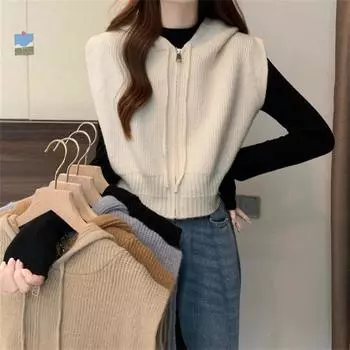 Жилет с капюшоном, женский универсальный однотонный кардиган, короткая куртка в повседневном стиле S белый