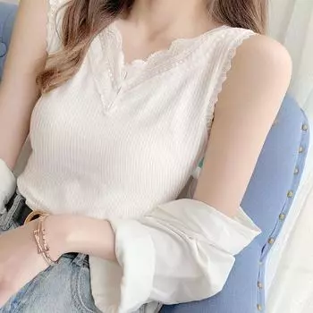 Жилет с кружевной нитью, женская майка-майка, верхняя часть, внутренняя часть, тонкий топ без рукавов, нижняя часть рубашки, футболка M recommends 80-50kg