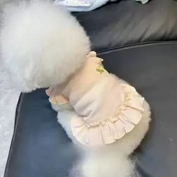 Жилет с кружевом для домашних животных, одежда весна/лето, новая вафельная сетка, маленький цветок, рукава-крылышки, юбка для домашних животных, плюшевый мишка для кошек, милая дышащая одежда XS