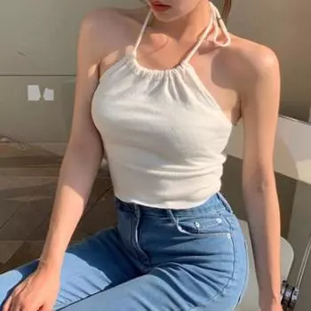 Жилет с лямкой на шее, облегающий сексуальный жилет с завязками на шее, женский жилет для повседневной жизни абрикосовый