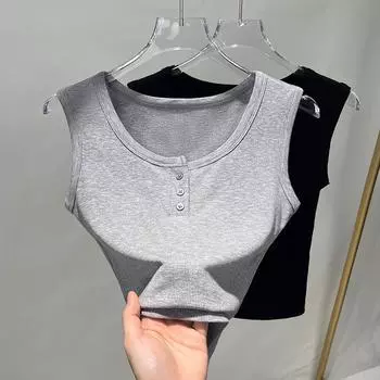 Жилет с нитками на бретелях, женская летняя верхняя одежда, новый короткий черный топ без рукавов, жилет, футболка S