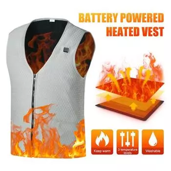 Жилет с подогревом, безрукавка с V-образным вырезом, электрический жилет, куртка на батарейках, жилет, 3 уровня температуры, подогрев XL белый