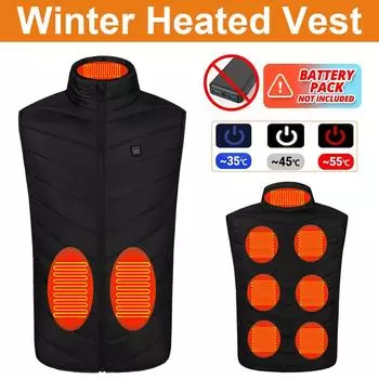 Жилет с подогревом, мужской и женский зимний теплый жилет, умный жилет с подогревом через USB с 9 грелками из углеродного волокна, 3 уровня температуры M чёрный